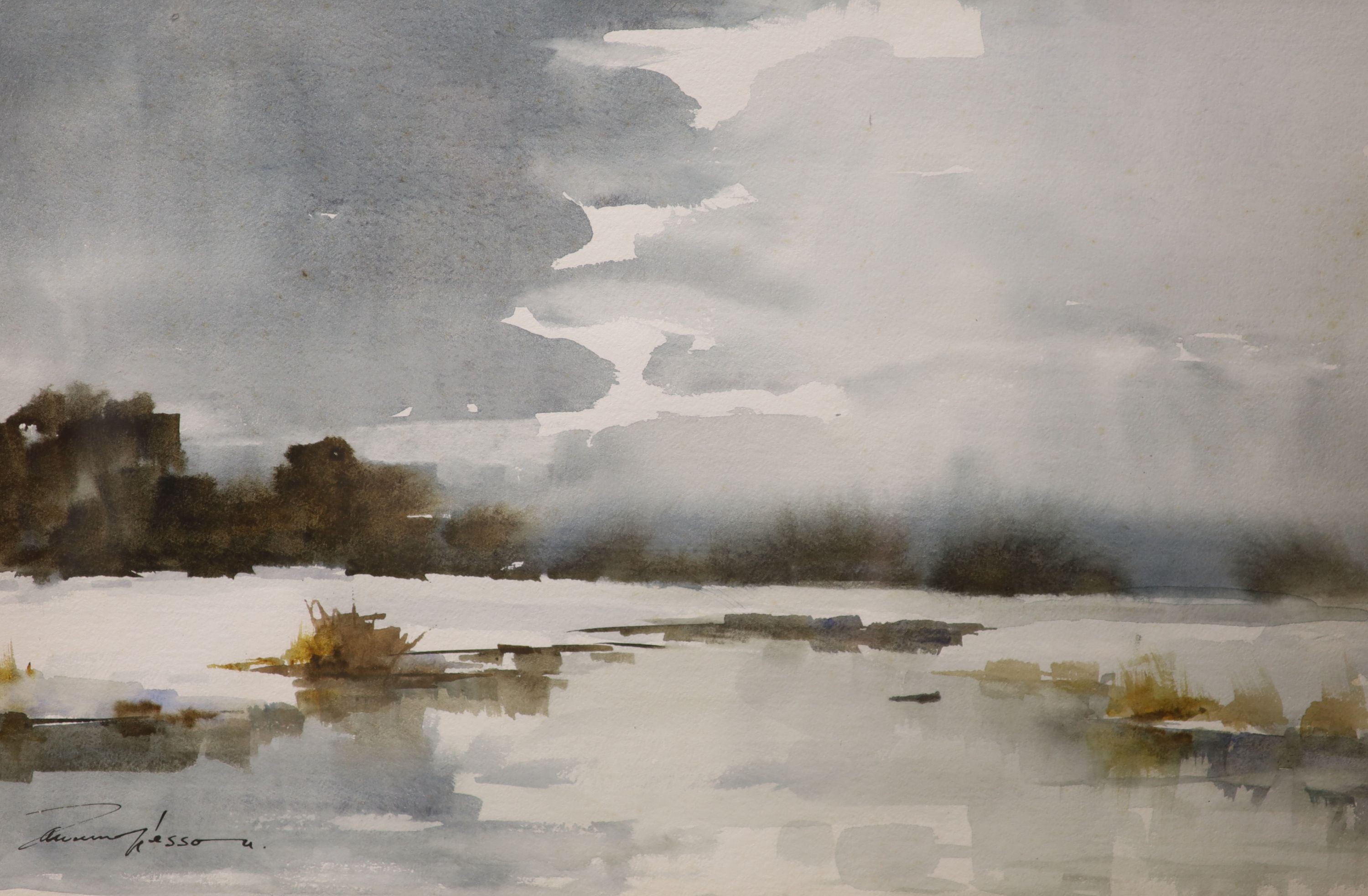 Edward Wesson (1910-1983), watercolour, Marsh landscape, signed, 32 x 49cm